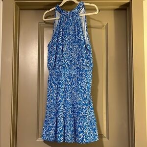 Blue Floral Sleeveless High Neck Dress